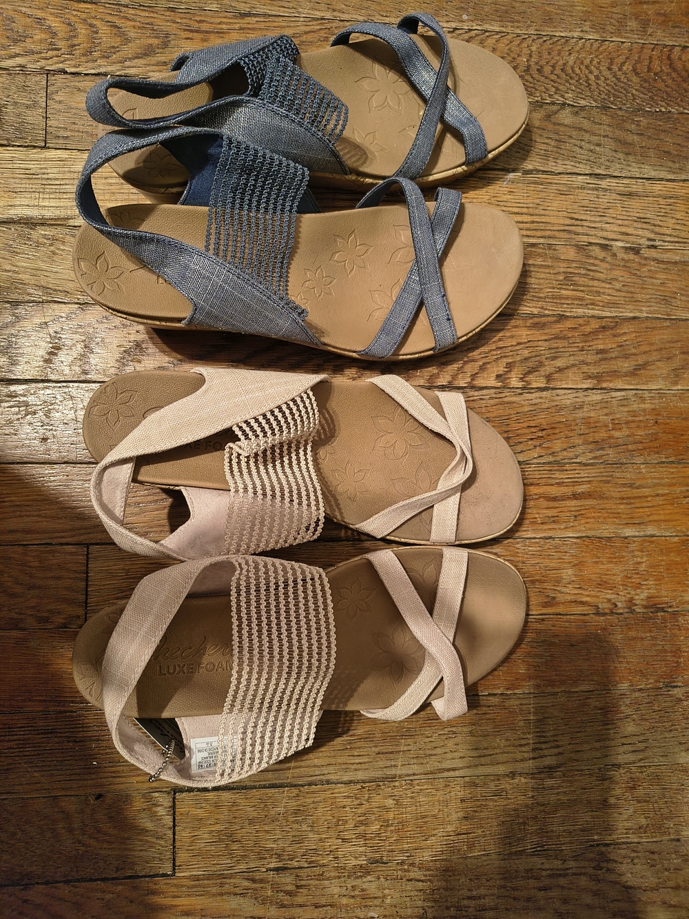 Skechers Women's Stretch Sandals in Blue and Blush Pink